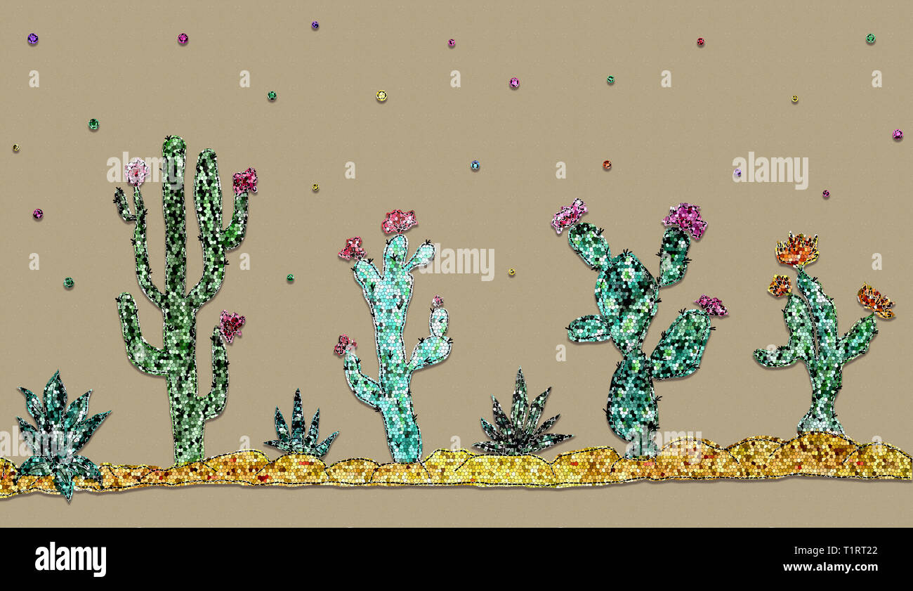 Drawn set of cacti and succulent plants isolated on craft paper ...