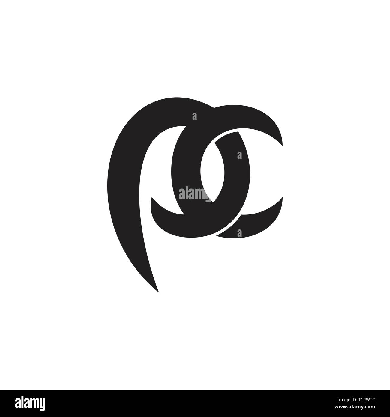 letters pc simple linked curves logo vector Stock Vector