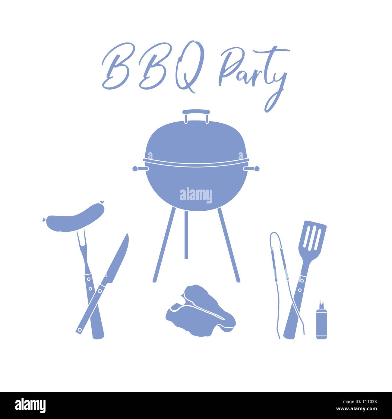 Vector illustration with grill and barbecue tools. BBQ party background ...