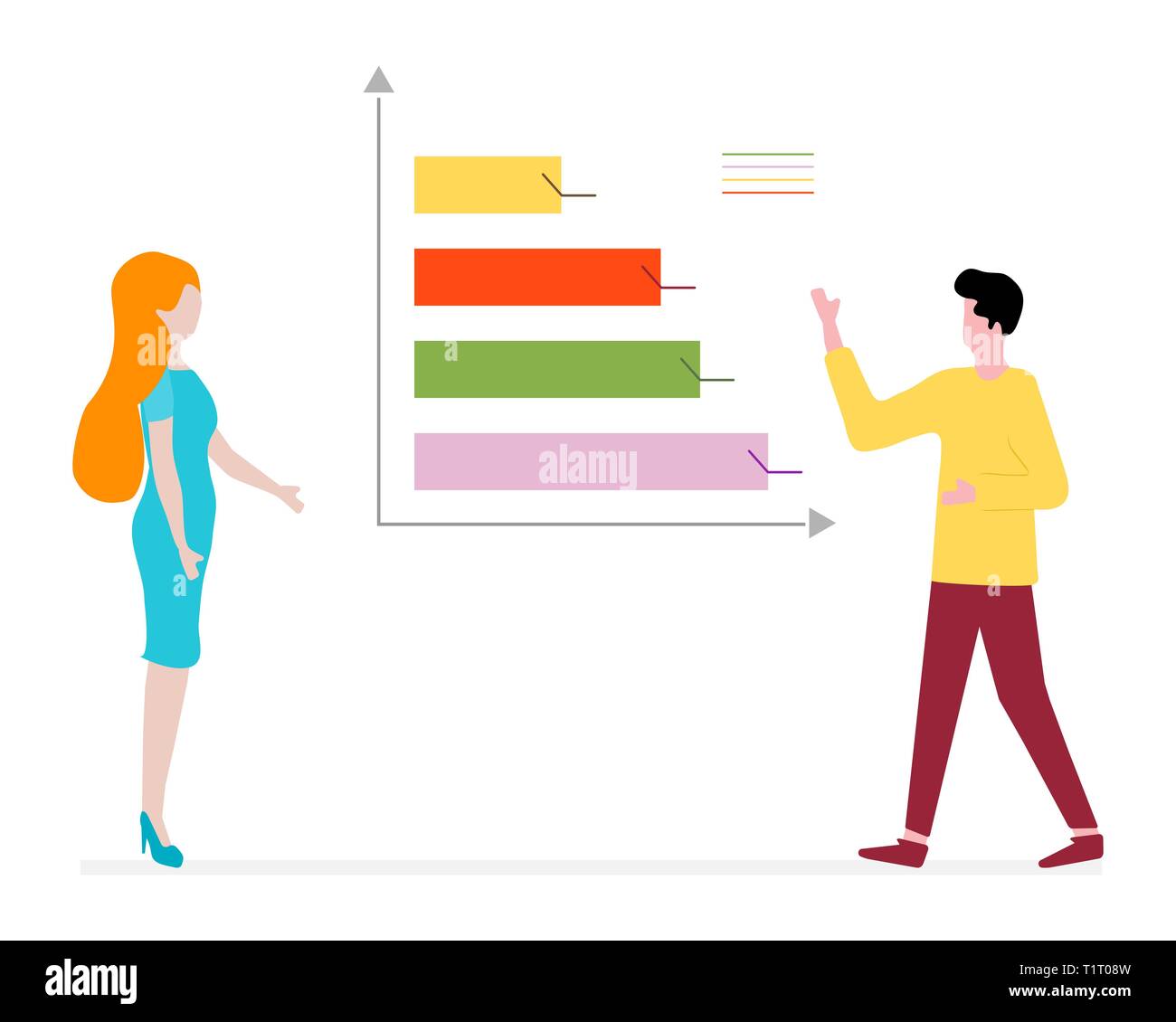 Vector illustration with people having business meeting. People discuss and make decisions background. Presentation, partnership. Brainstorming concep Stock Vector