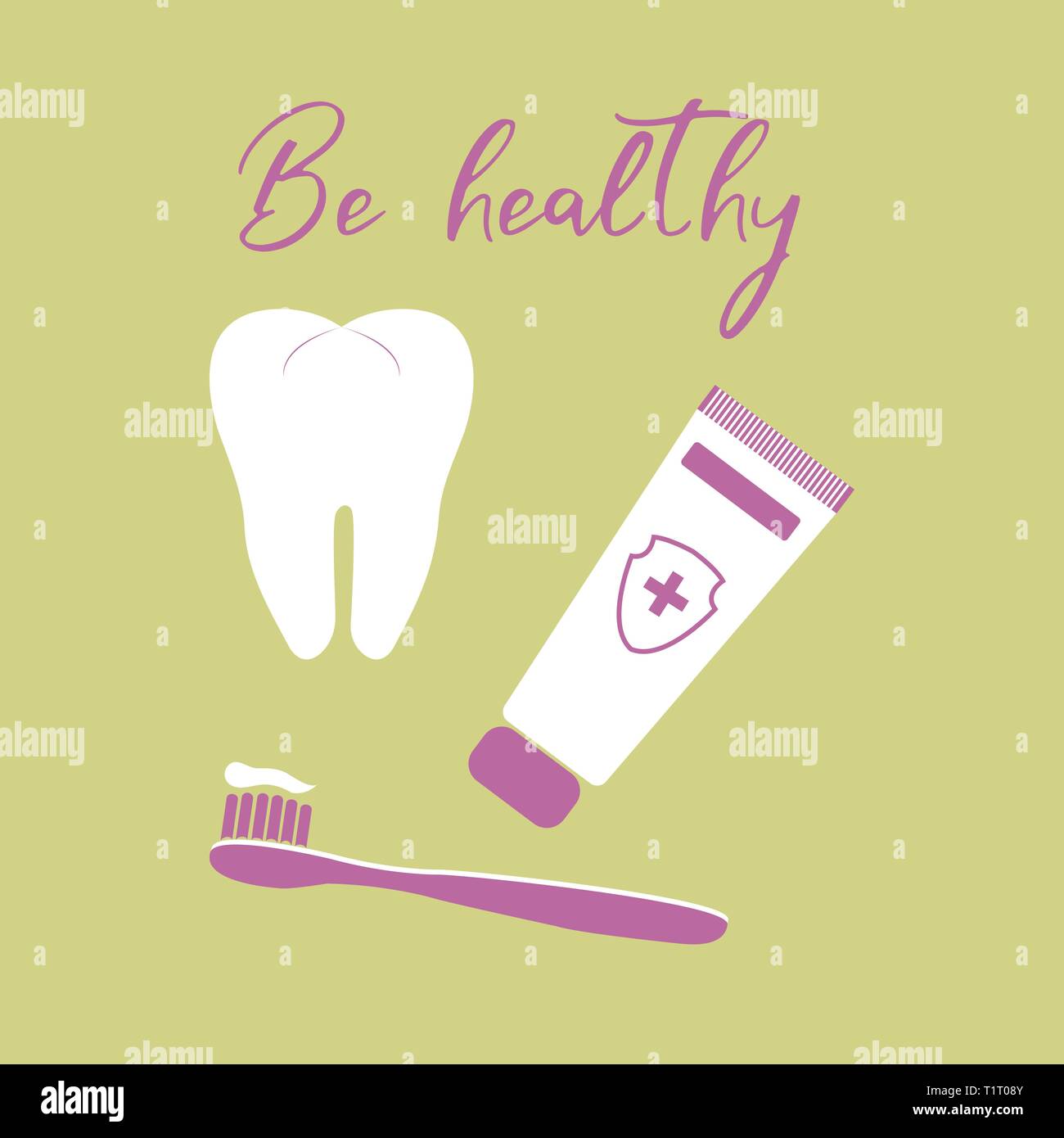 Vector Illustration With Tooth Toothbrush Toothpaste Dental