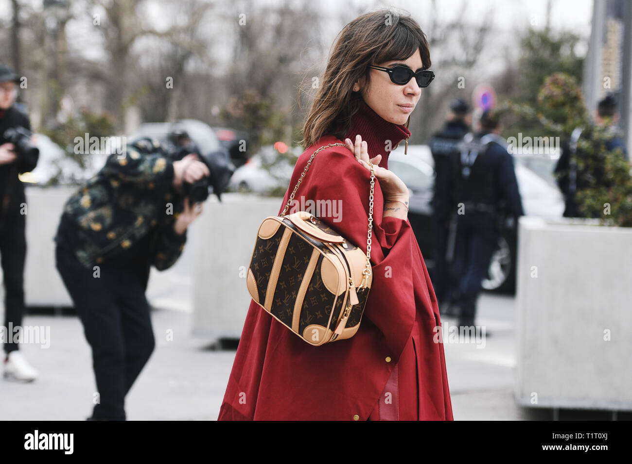 Paris, France - February 28, 2019: Street style outfit after a fashion show during Paris Fashion Week - PFWFW19 Stock Photo