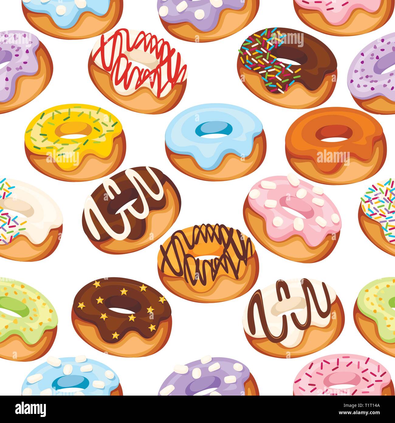 Seamless pattern. Set of cartoon colorful donuts. Dessert with cream. Flat  vector illustration on white background. Sweet sugar icing donuts Stock  Vector Image & Art - Alamy