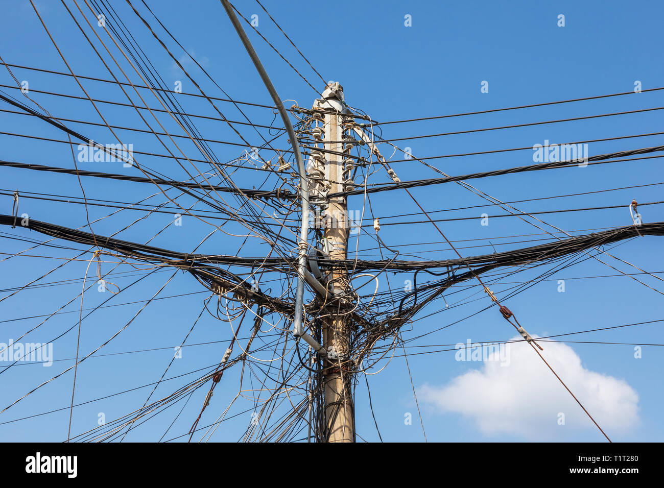Power cables, Dinh Cau village, Pho Quoc island, Vietnam, Asia Stock Photo