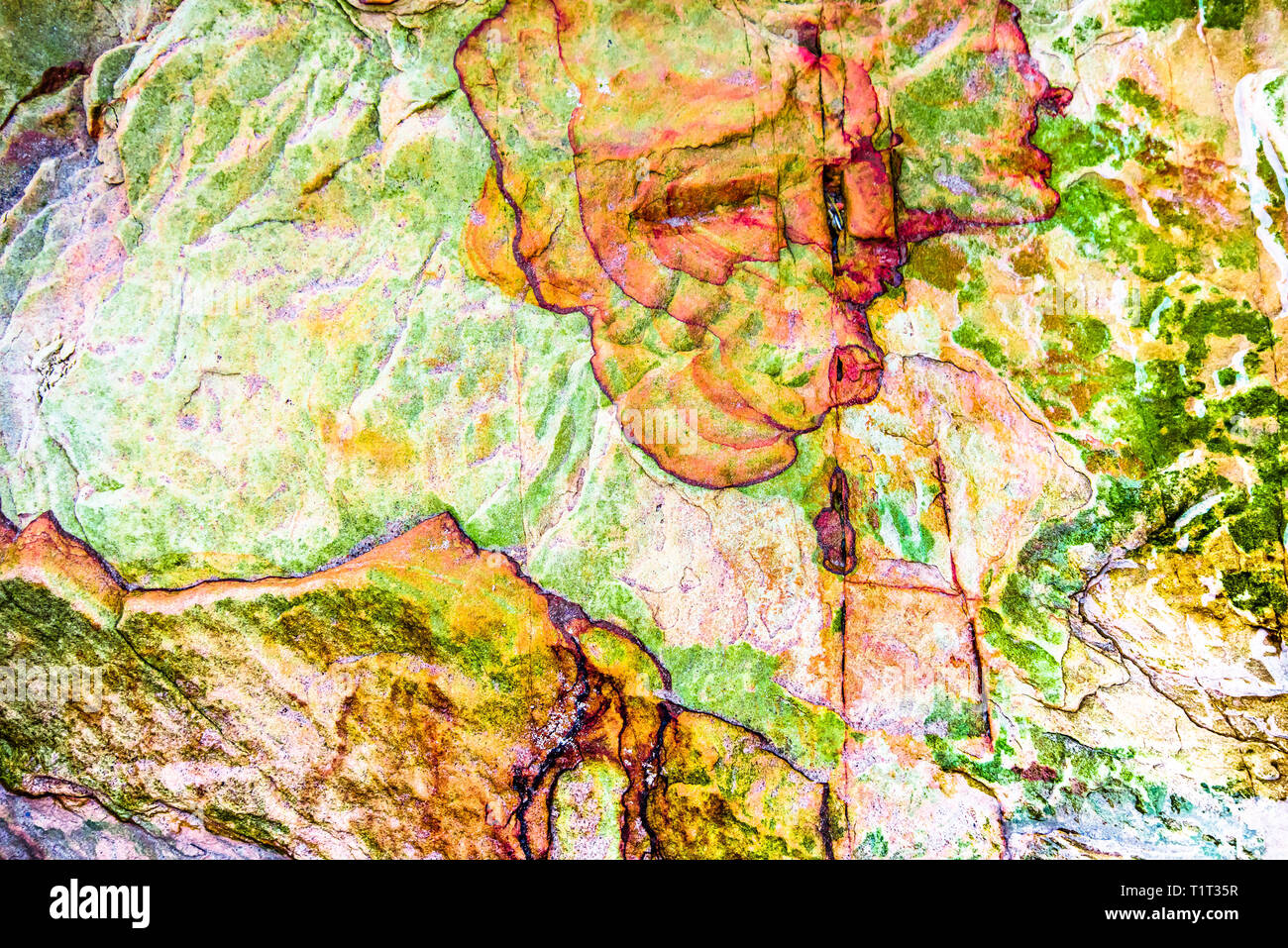 Green, red, orange sediments and minerals, rock formations - a colorful ...