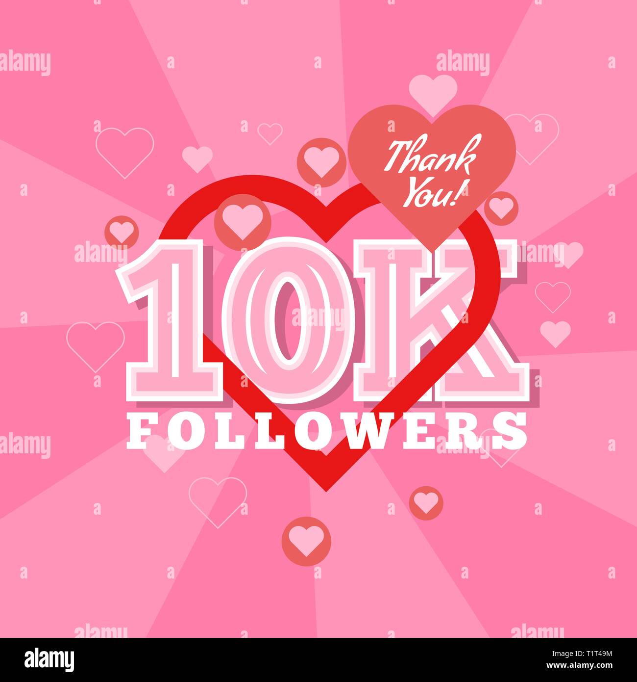 10k Followers And Thank You Banner Background With Heart Bubble