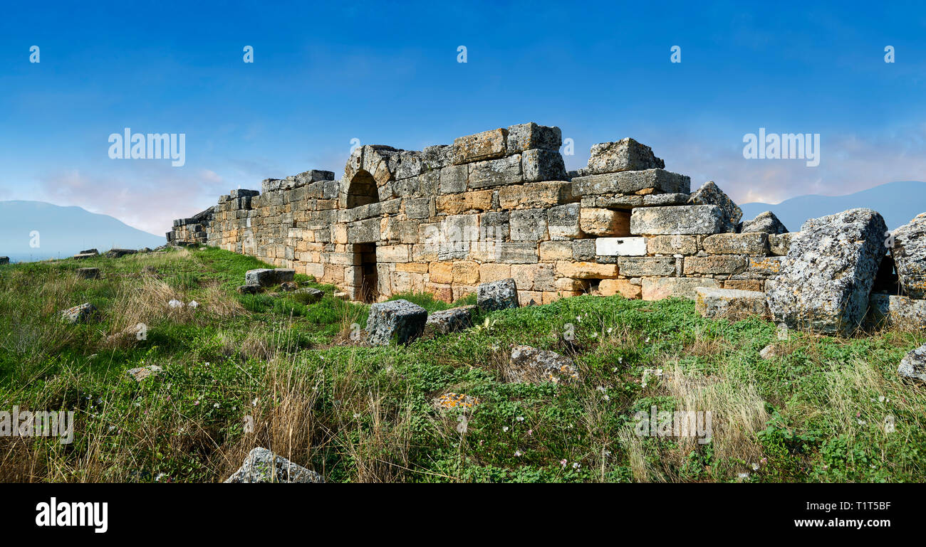 Picture of the ruins Hieropolis walls. Hierapolis archaeological site near Pamukkale in Turkey. Stock Photo