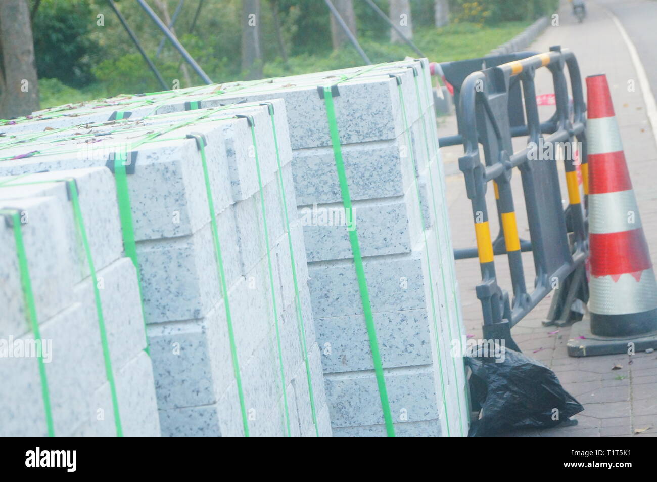Shenzhen, China Road construction site, stacked with building