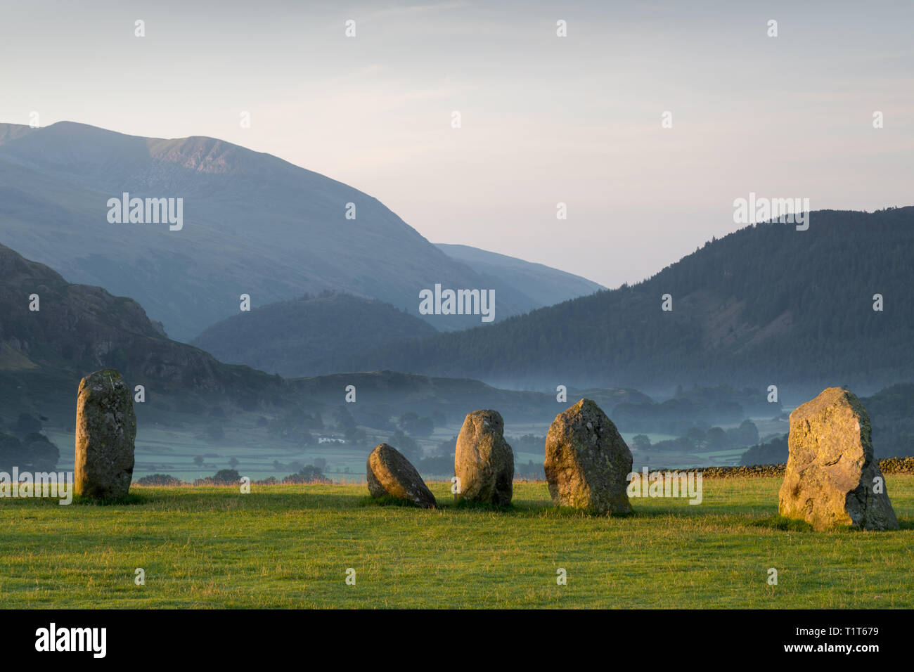 Castlerigg stone circle as dawn breaks over the Lake District, England Stock Photo