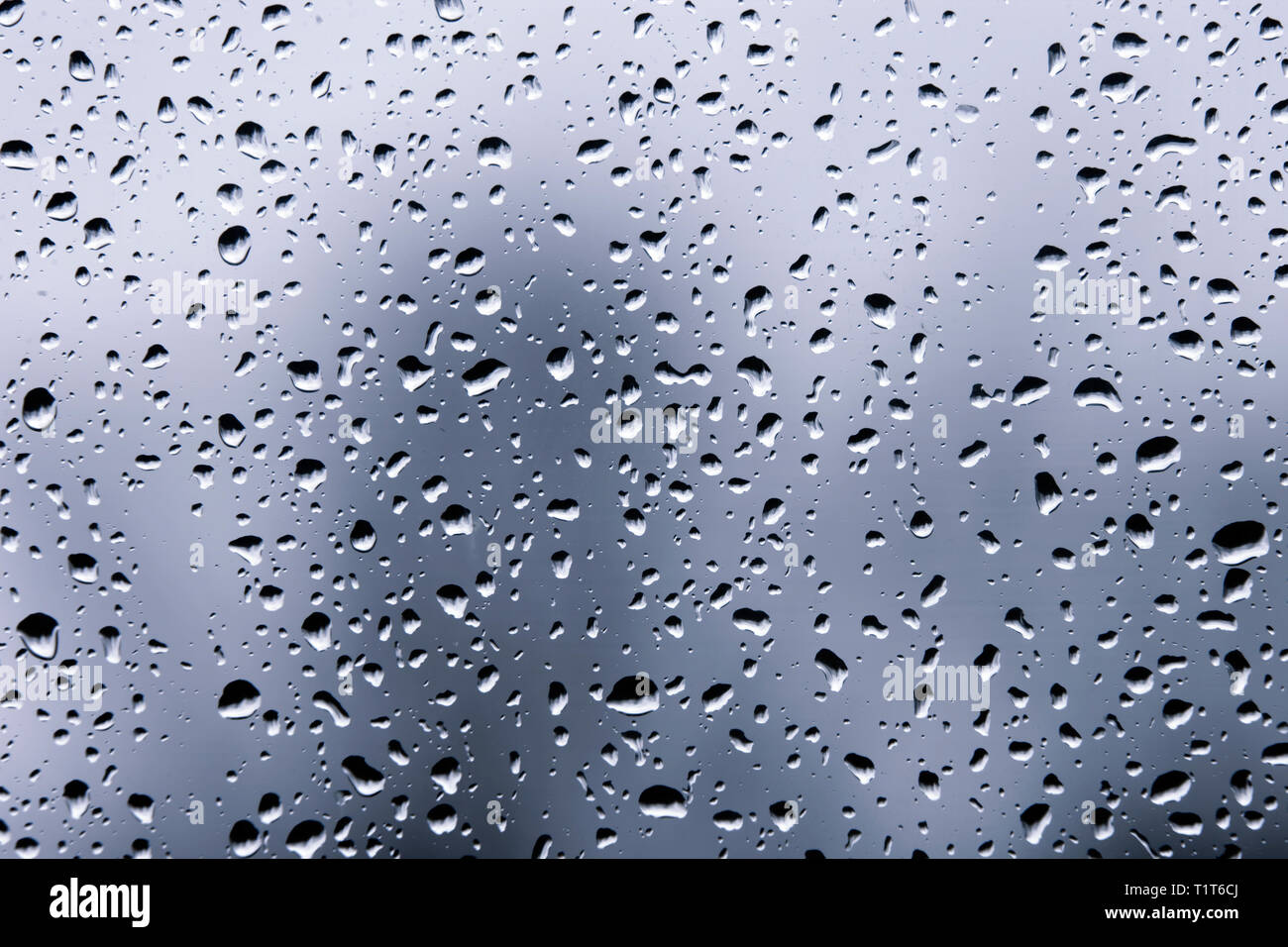 raindrops on a window on a gloomy day Stock Photo