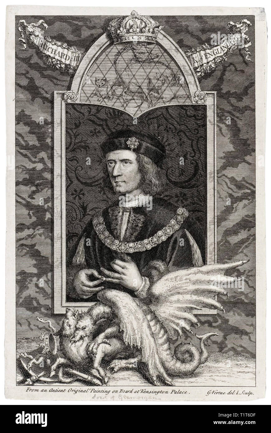 Richard III (1452-1485) portrait engraving, 1732, George Vertue Stock Photo