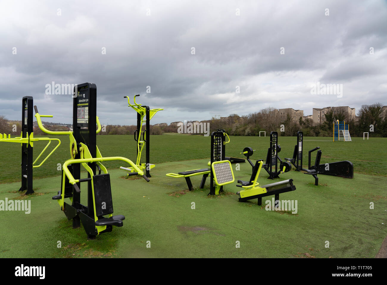Outdoor gym at Hailes Quarry Park, Wester Hailes, Edinburgh, Scotland