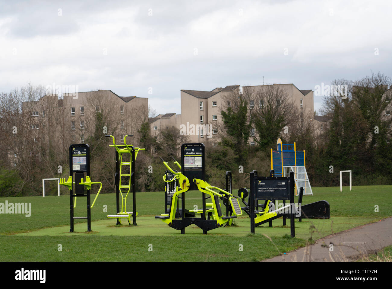 Outdoor gym at Hailes Quarry Park, Wester Hailes, Edinburgh, Scotland