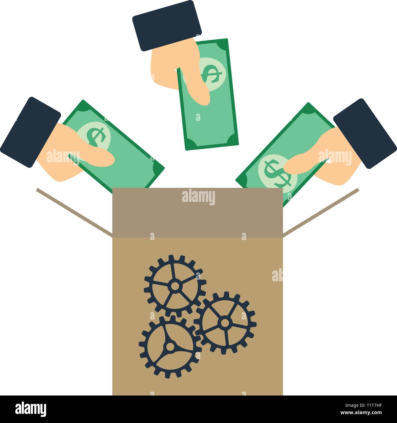 Crowdfunding Icon. Hands Put Money in Crowdfunding Box. Flat color design.  Startup series. Vector illustration Stock Vector Image & Art - Alamy