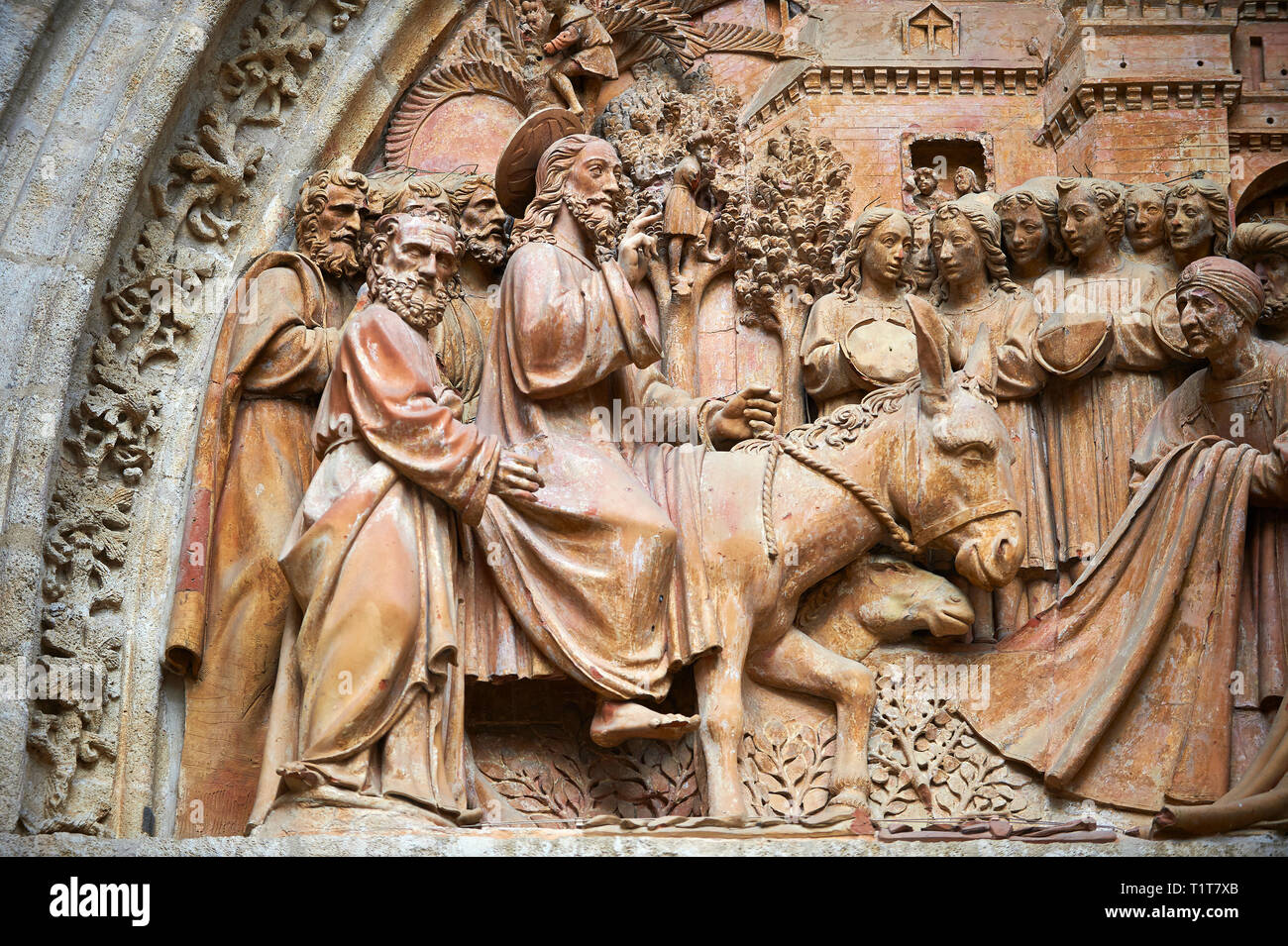 Christ S Entry Into Jerusalem By Lope Marin In 1548 On The Gothic Puerta De Campanilla Entrance Door Of The Cathedral Of Seville Spain Stock Photo Alamy