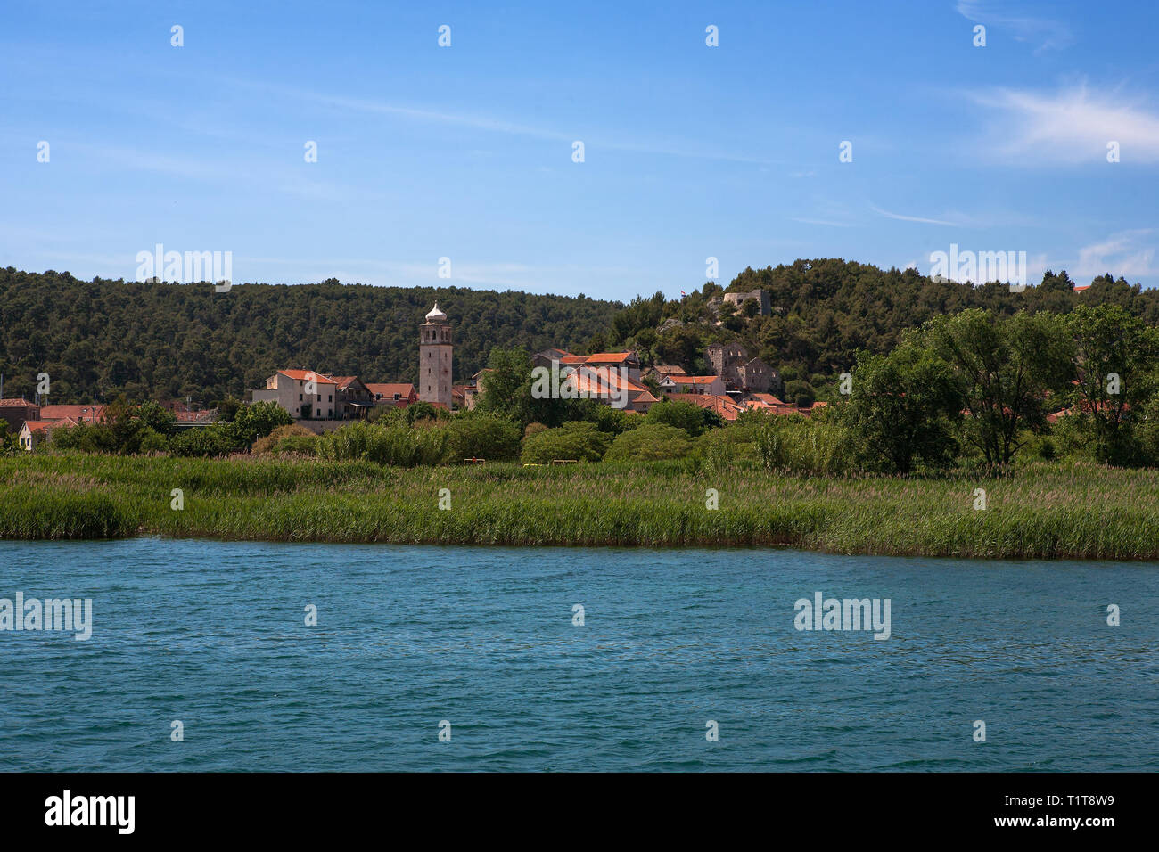 Skradin, seen from the Krka River, Šibenik-Knin, Croatia Stock Photo