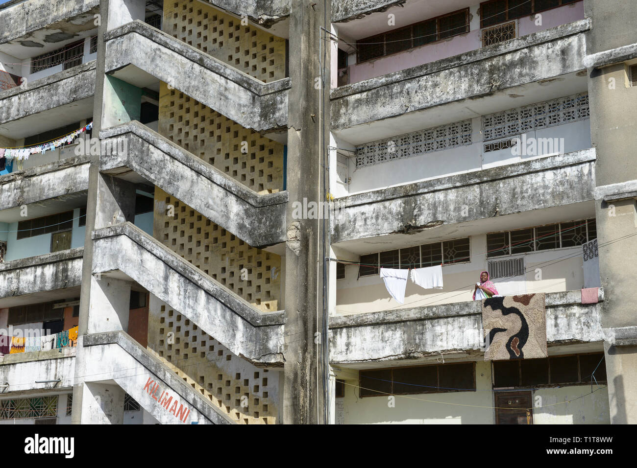 TANZANIA, Zanzibar, Stone town, old block buildings, build during 1980ies after architecture design from East Germany GDR Stock Photo