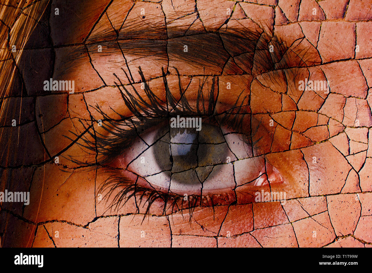 eye with cracked effect, ageing concept Stock Photo