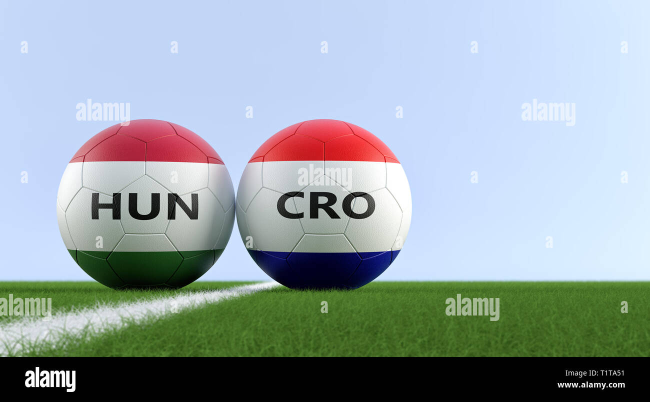 Hungary vs. Croatia Soccer Match - Soccer balls in Hungarys and