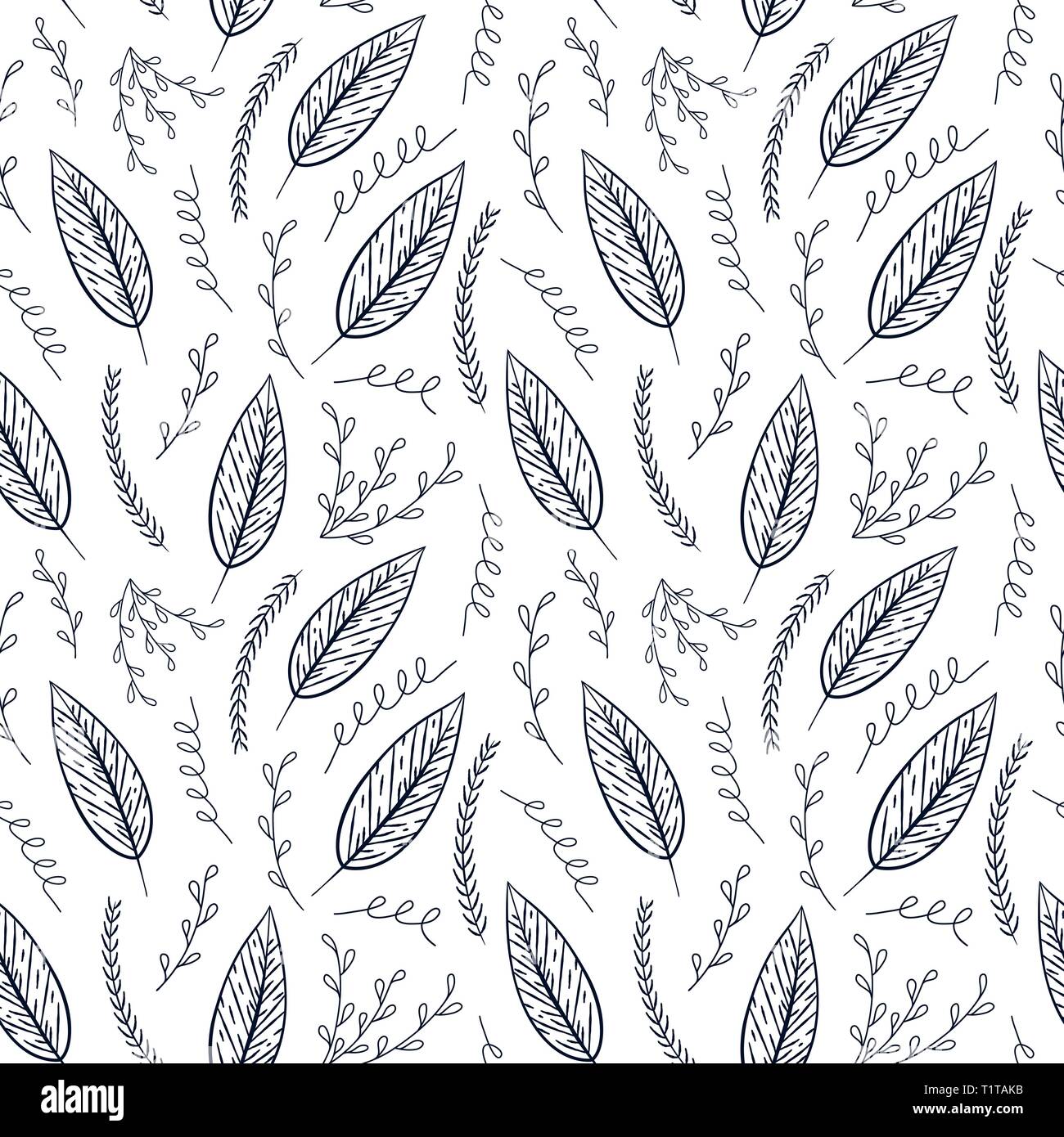 Vector Seamless Contour Floral Pattern. Hand Drawn Monochrome Floral  Texture, Decorative Leaves, Coloring Book Stock Vector Image & Art - Alamy