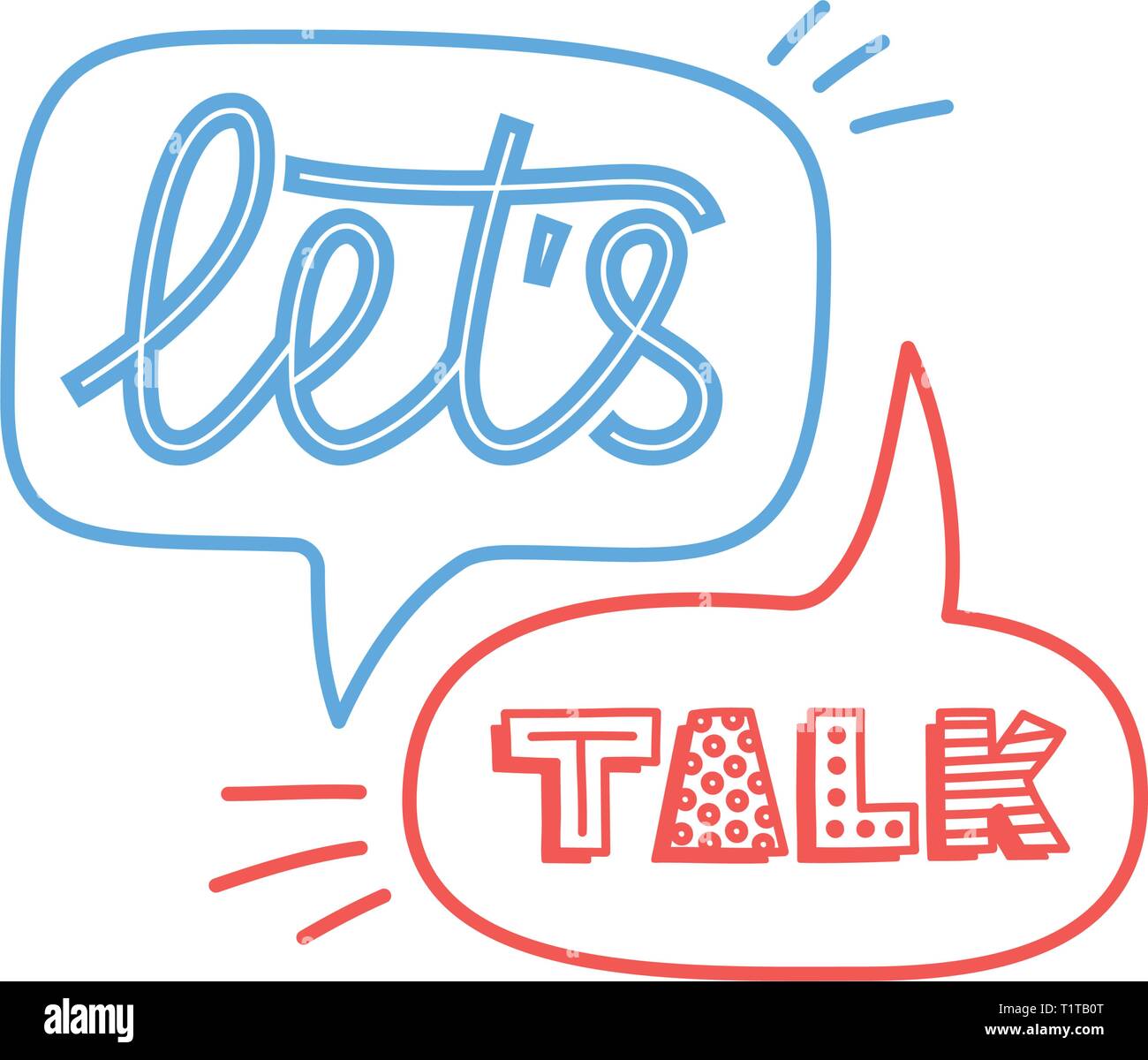 Doodle illustration of colorful dialog speech bubbles with icons and ...