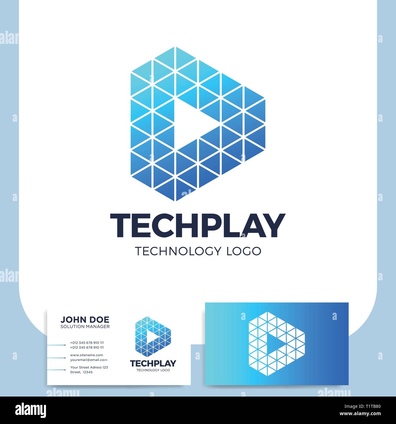 Multicolor triangle shape media play button logo or symbol in polygonal ...