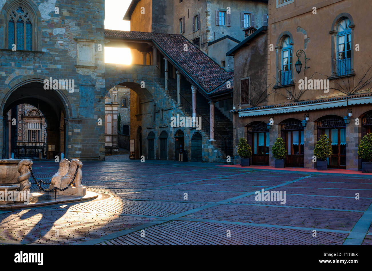 Bergamo, Italy, the old city landscape at the old main square Stock Photo