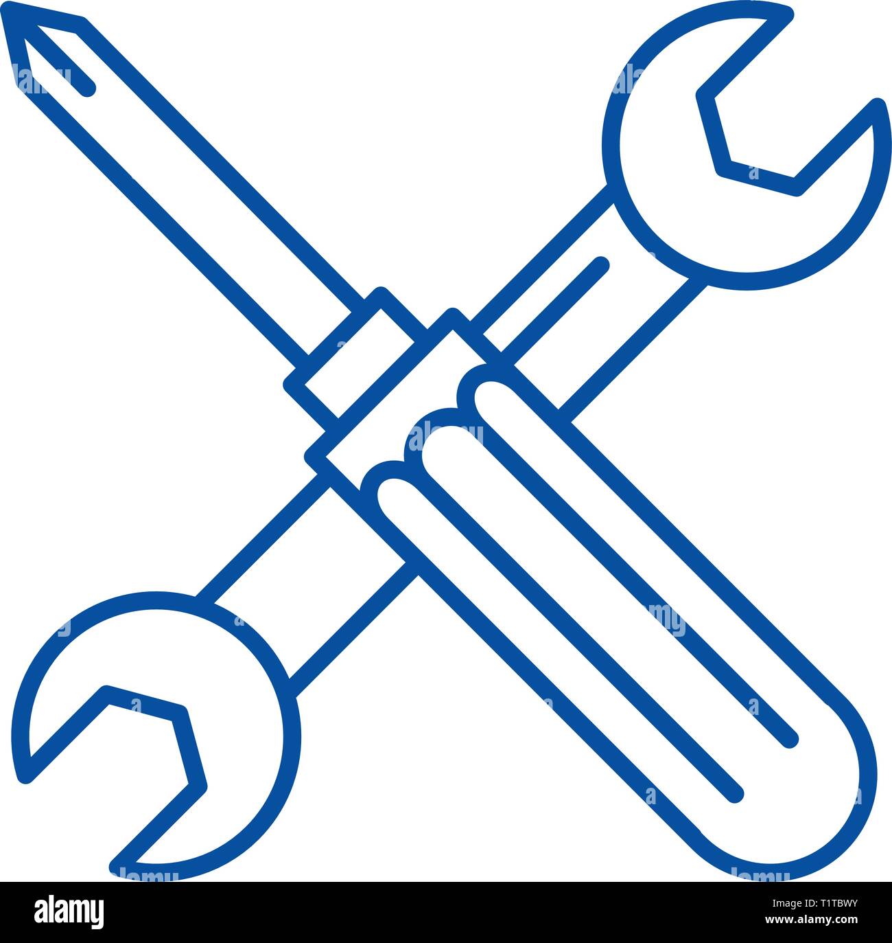 Screwdriver and wrench line icon concept. Screwdriver and wrench flat