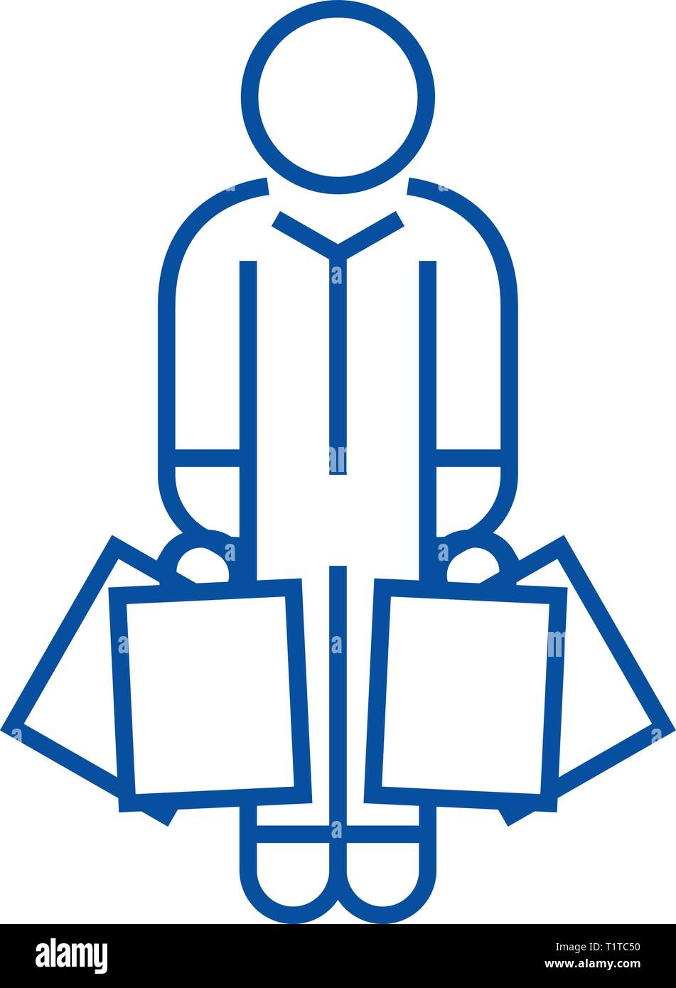 Shopper man with bags line icon concept. Shopper man with bags flat ...