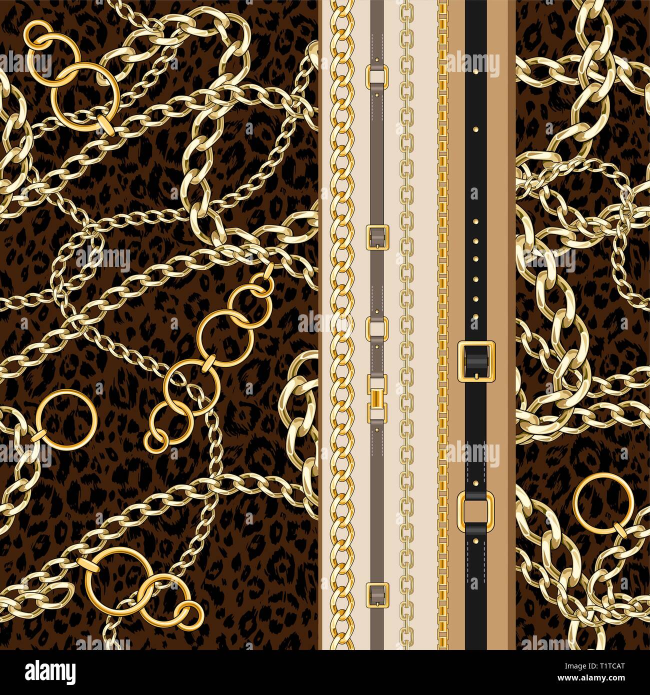 Seamless pattern with belts and chain fashion leopard background for ...