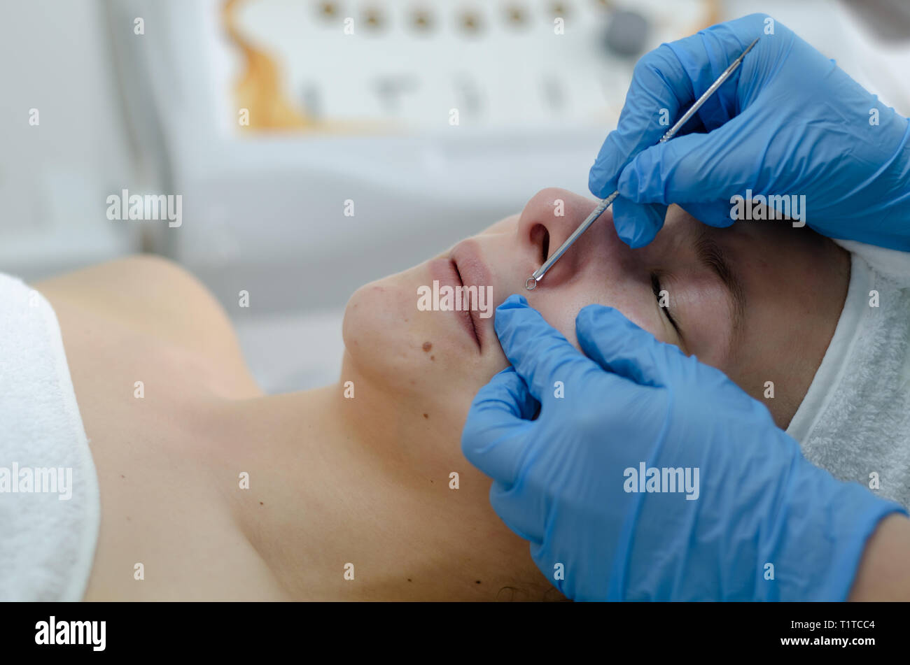Woman peeling skin face hi-res stock photography and images - Alamy