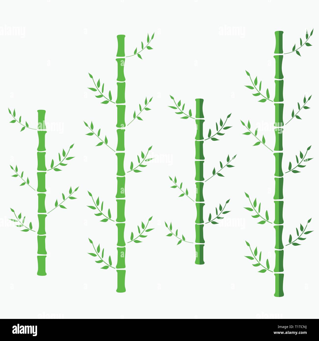 Brown bamboo stick with green leaves in sketch style isolated on white  background., Stock vector