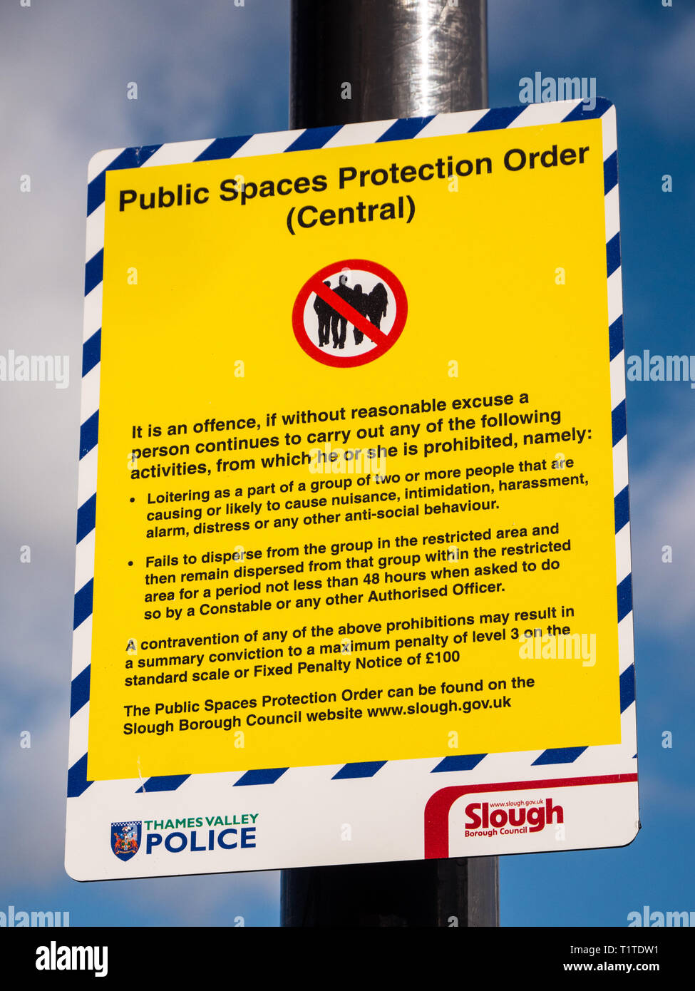 Public Spaces Protection Order, Sign, Slough, Berkshire, England, UK, GB. Stock Photo