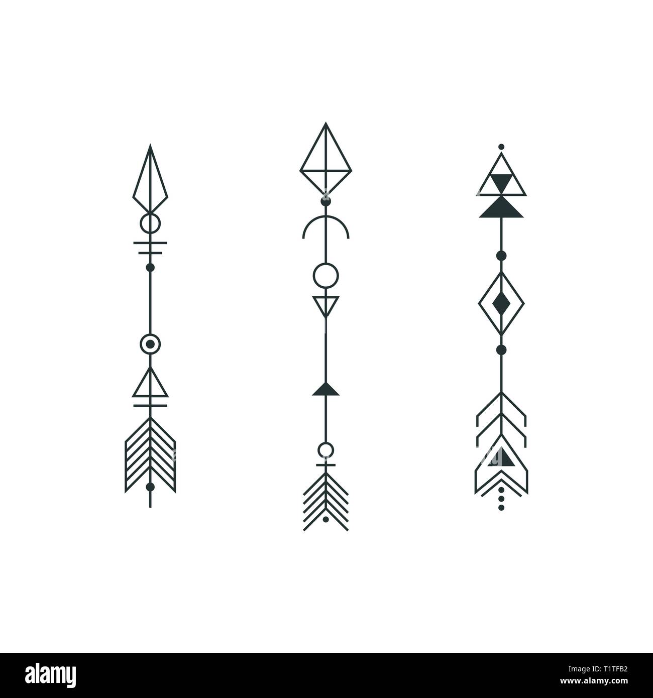 Set of graphic arrows for tattoo design. Vector minimalism, geometry ...