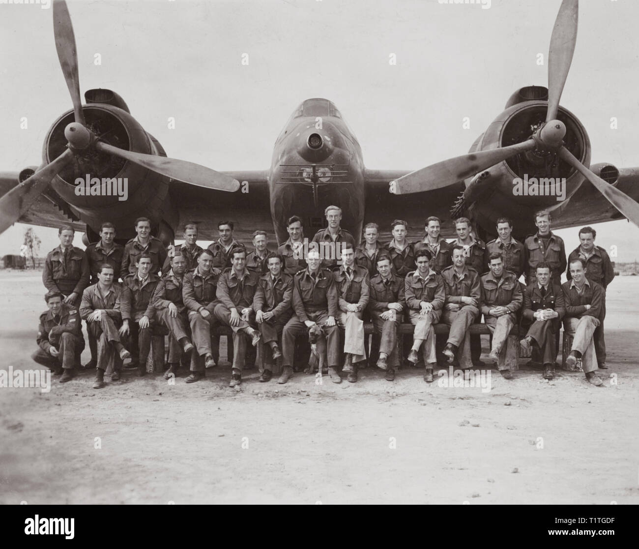 252 Squadron in about 1944 somewhere in the middle east in front of a Bristol Beaufighter bomber Stock Photo