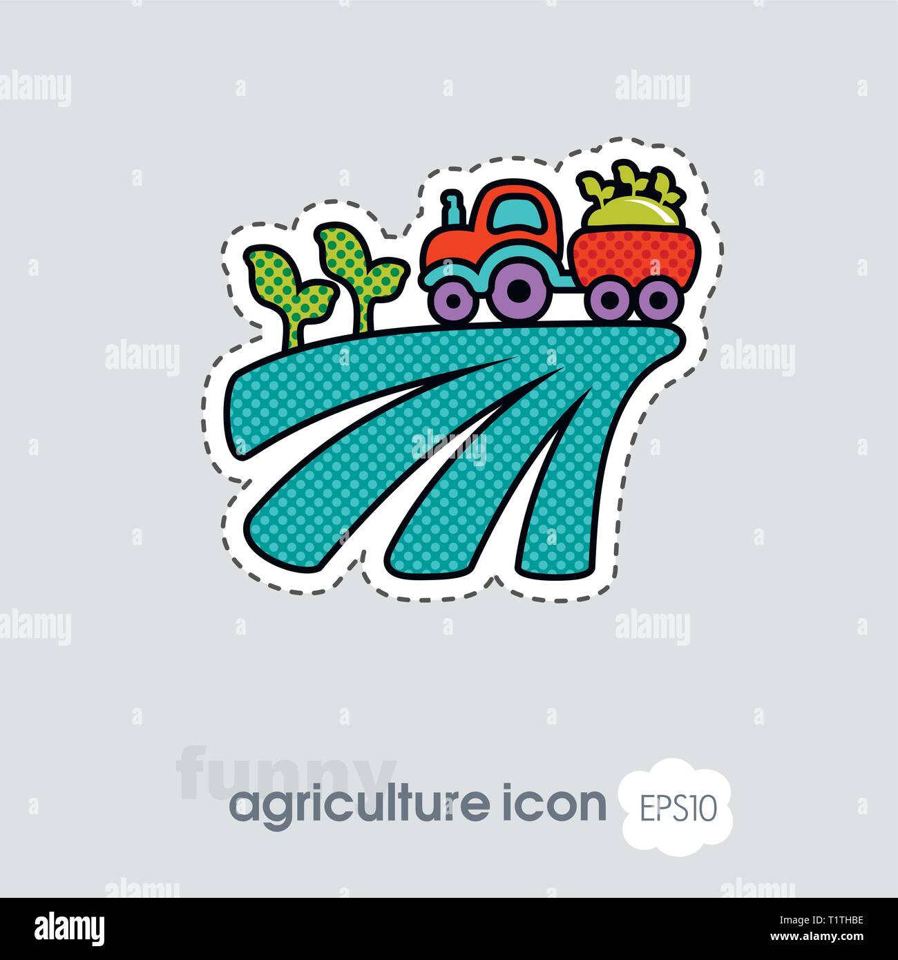 Tractor on field harvest seedling flat icon. Agriculture sign. Graph ...
