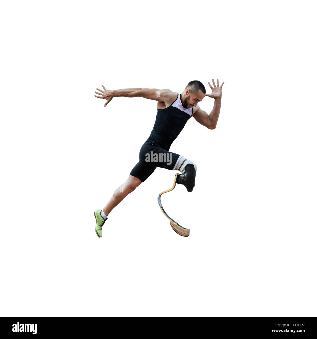 athlete runner disabled amputee explosive start to running isolated Stock Photo