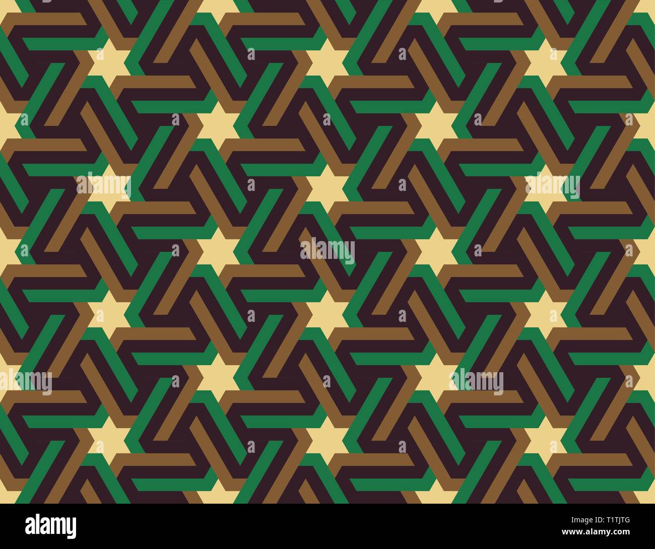 Seamless geometric Islamic ornament with hexagonal stars. Multicolored Arabic ornament. Pattern of the countries of the Arabian Peninsula and the Midd Stock Vector