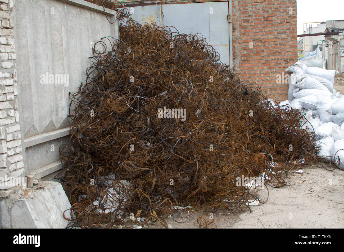 Building and construction materials for sale stored on metal shelves
