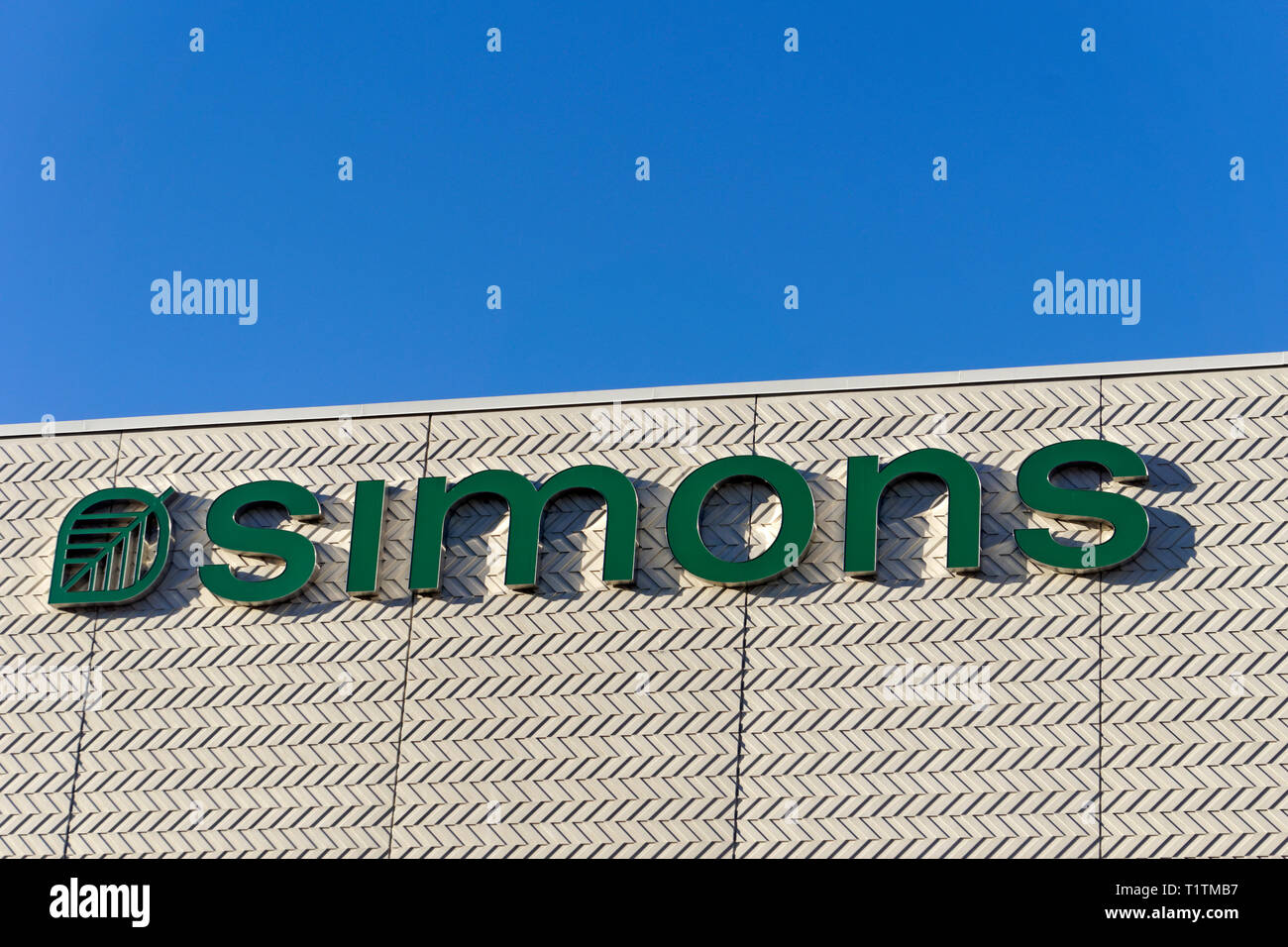 Simons clothing and home decor store sign, Park Royal Shopping Centre, West Vancouver, British Columbia, Canada Stock Photo