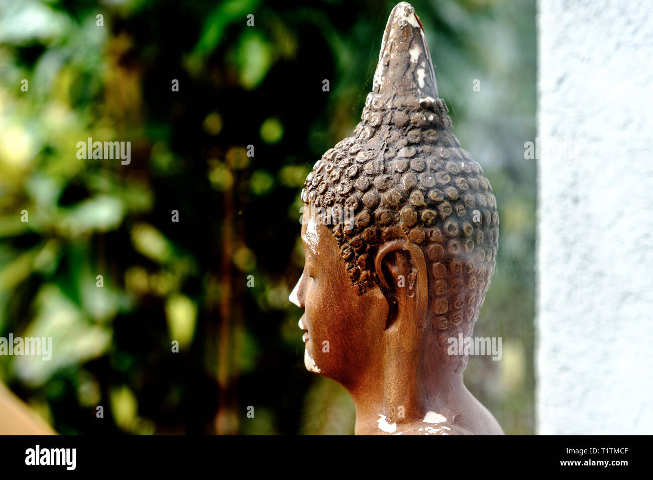 Wooden Buddha Head Stock Photo