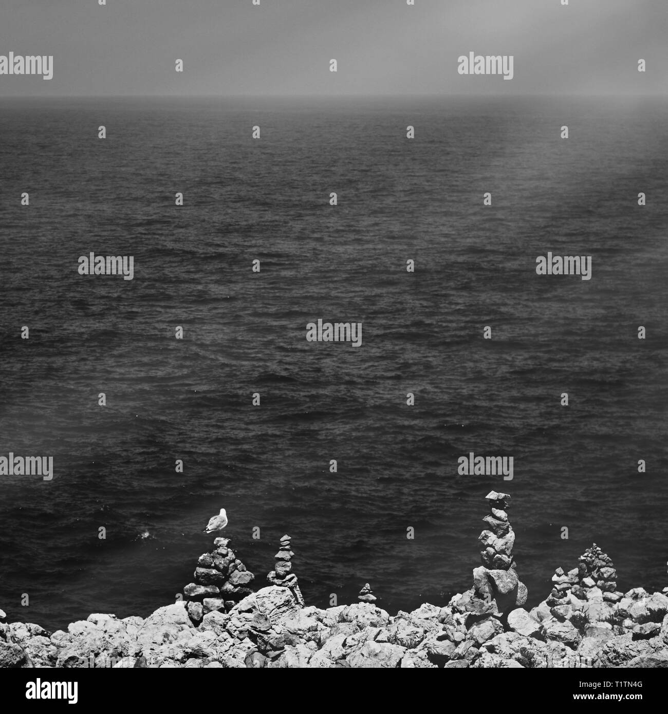 Coastal art print, monochrome and seascape concept Atlantic ocean