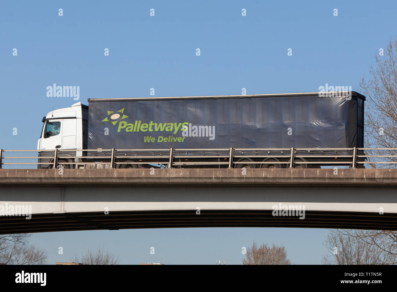 Palletways curtain sided delivery lorry. Travelling on the road network