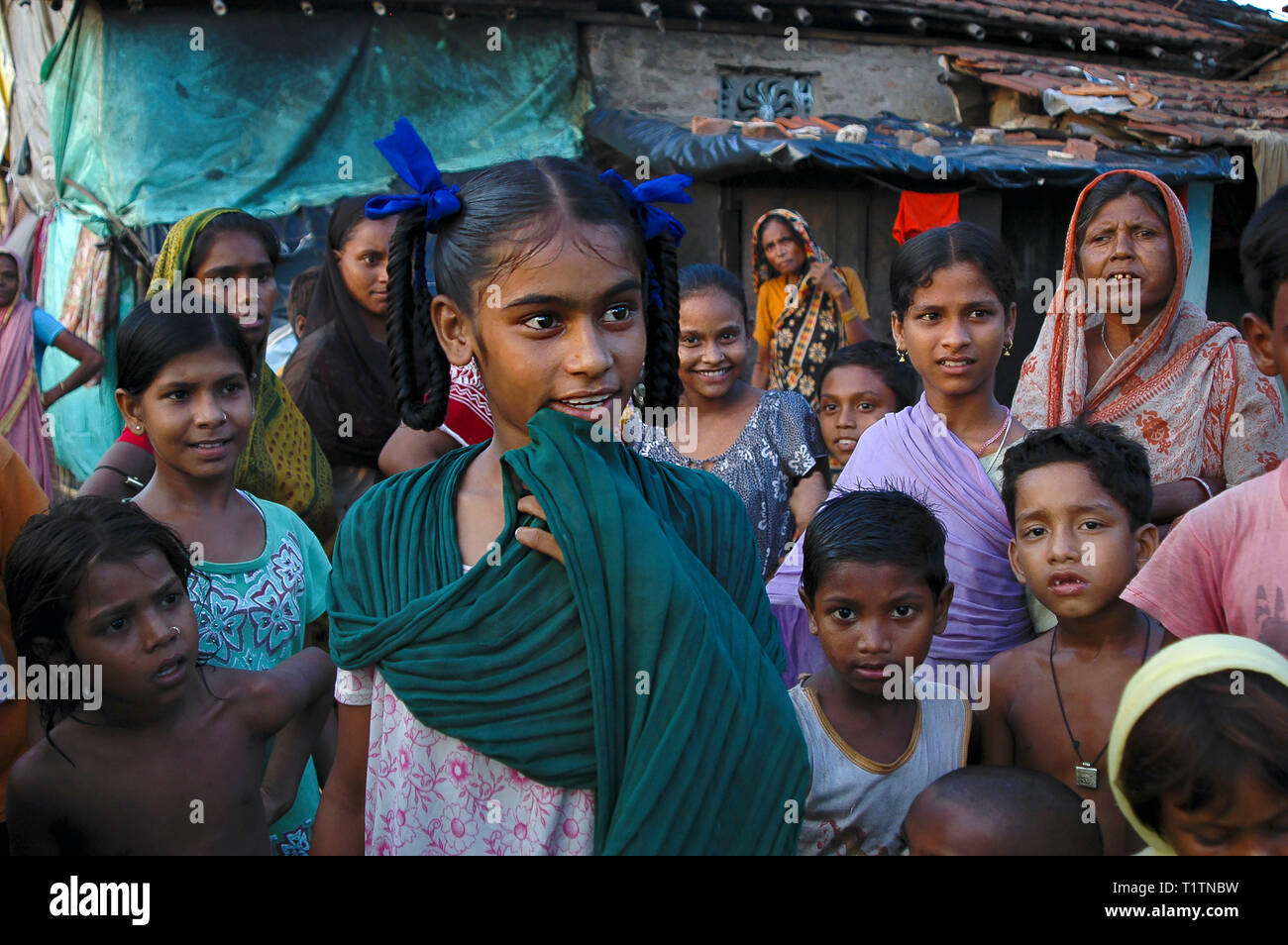 children living in a slum outside Kolkata, India Stock Photo