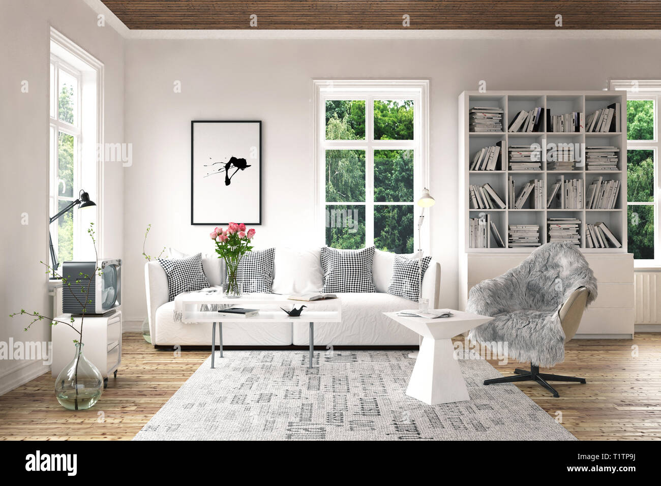 Stylish Furniture In Bright Living Room Concept With Old Fashioned