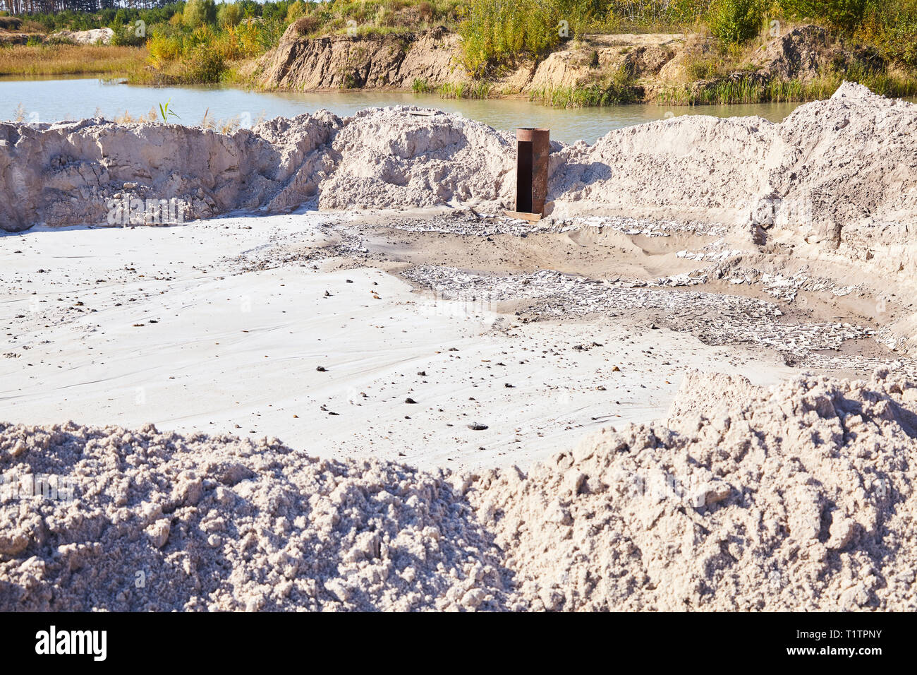 Sand quarry. Close up textures of sand dunes. Pure lake sand. Old sand