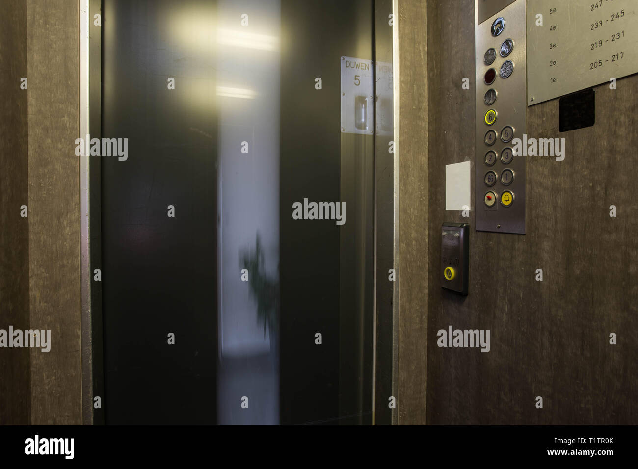 Interior of buttons in elevator. Inside the elevator floor selection buttons. movement, Stock Photo