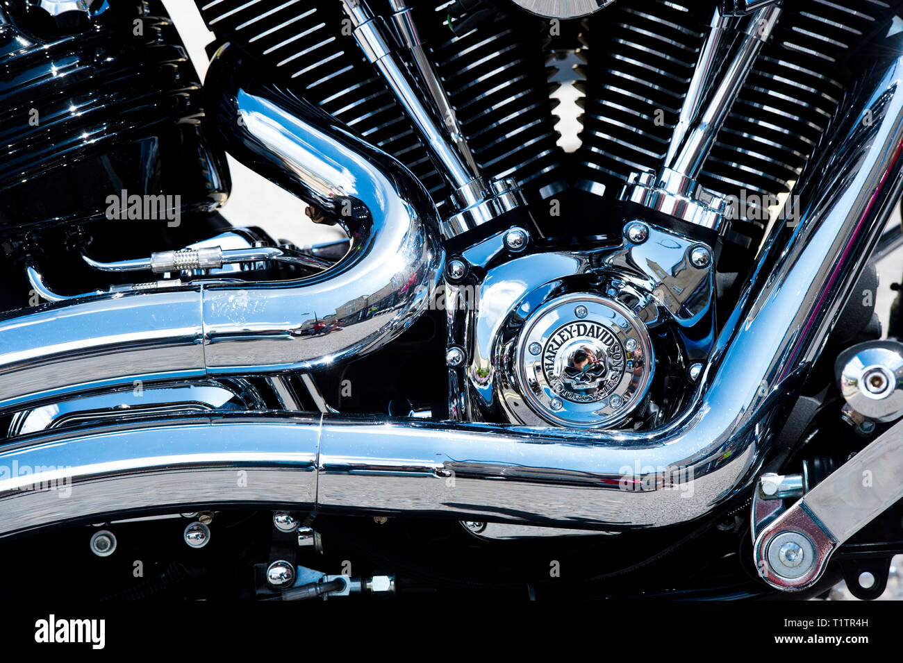 Harley Davidson v twin motorcycle engine Stock Photo