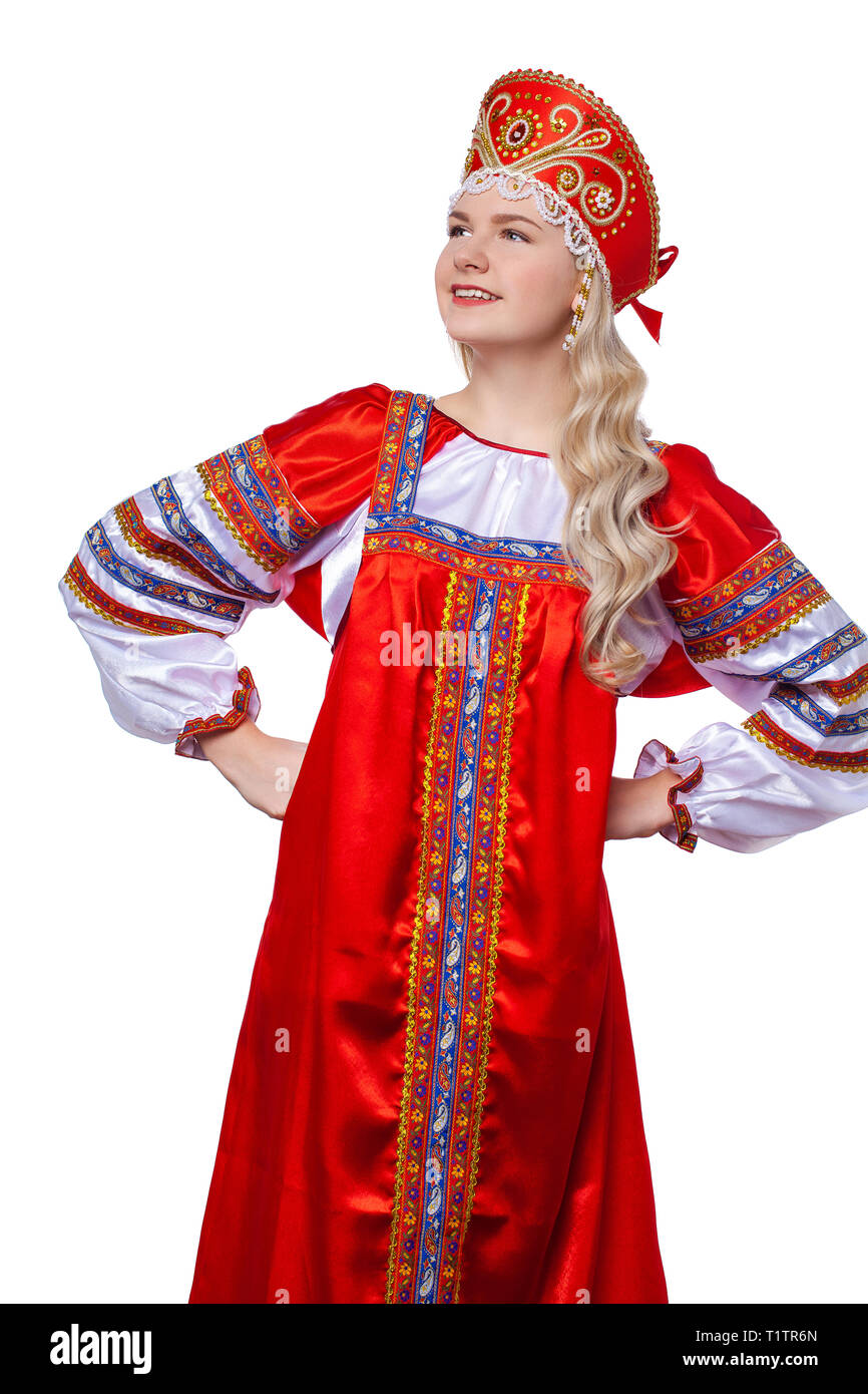 Traditional Russian Folk Costume Portrait Of A Young Beautiful Blonde