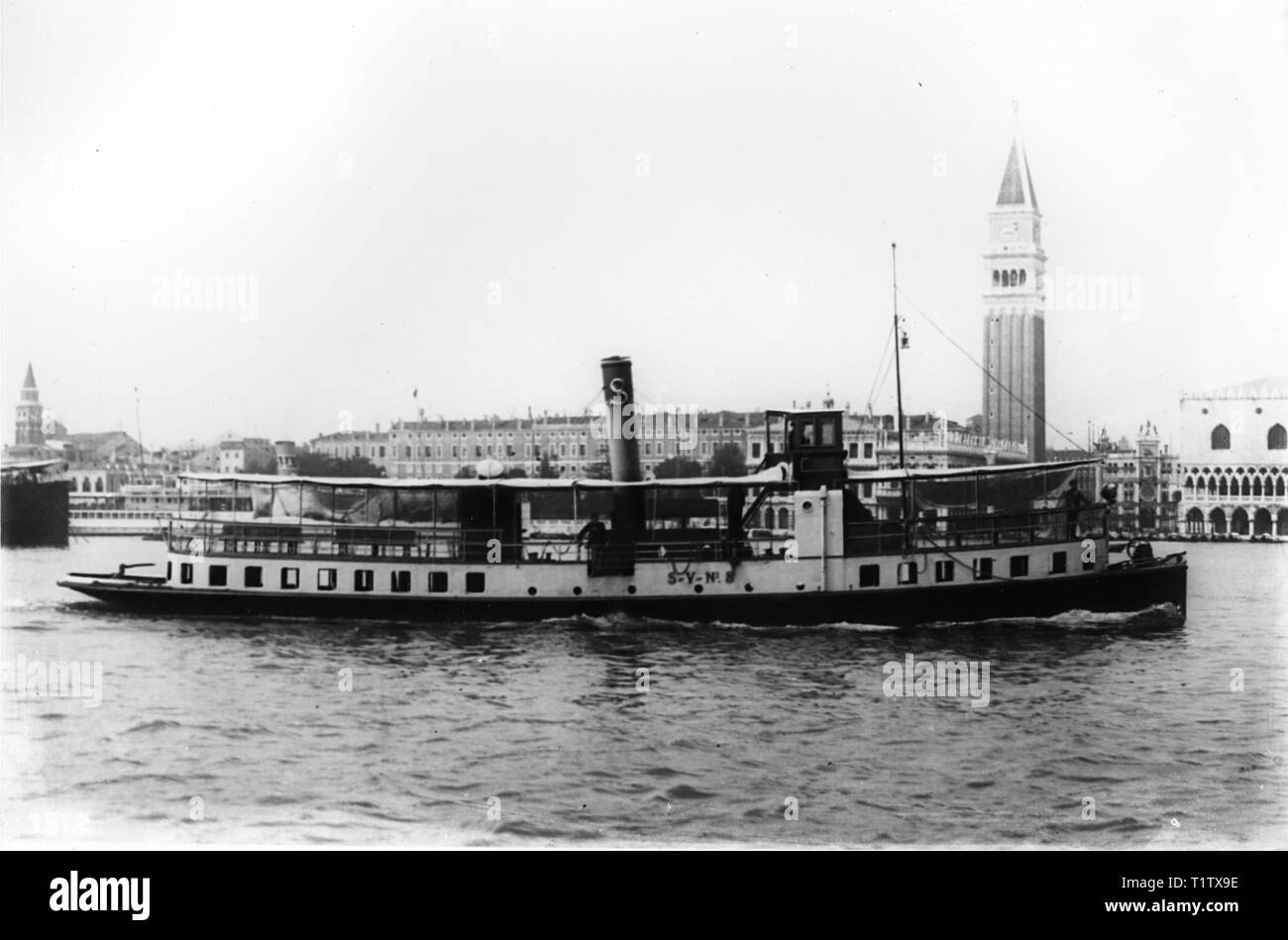 Historical photo of ferry in  Venice, Italy Stock Photo